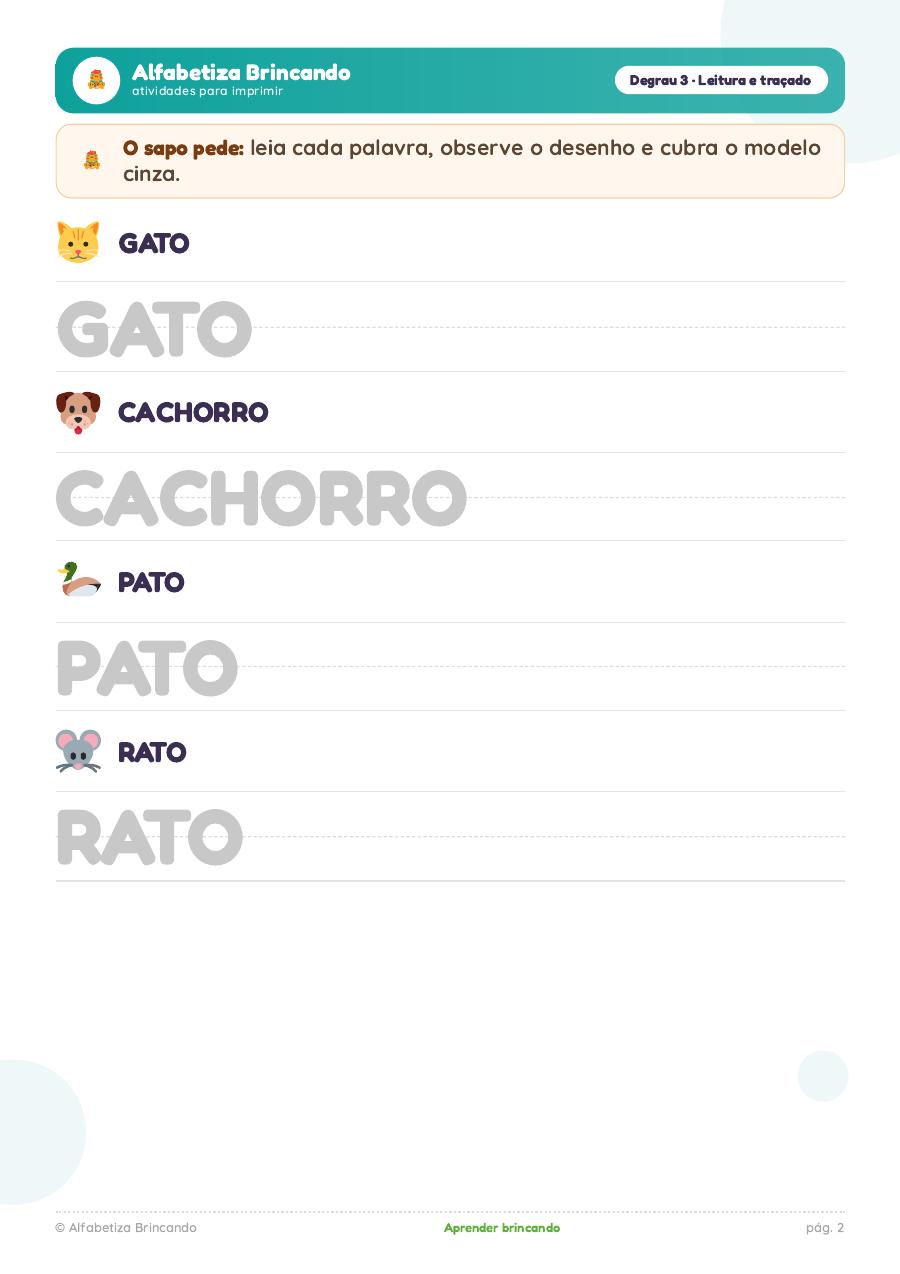 Atividade real de leitura de palavras